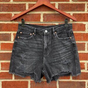 American Eagle 90s Boyfriend Short Size 4 Black Denim Distressed Festival